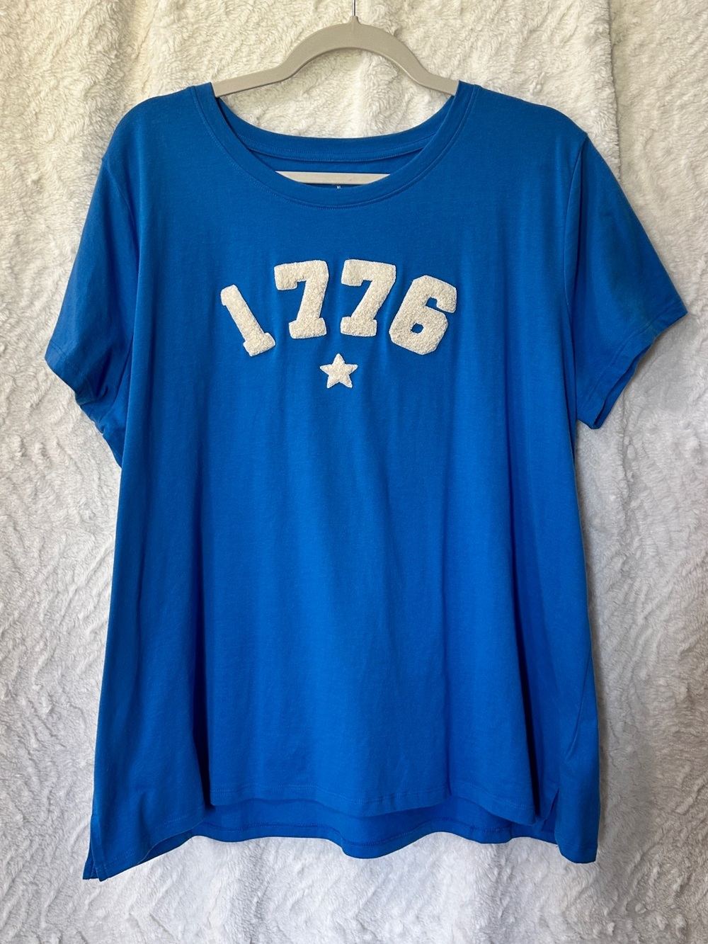 Maurices Bright Blue Short Sleeve Tee with White 1776 Applique